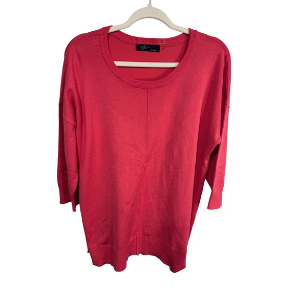 Cynthia & Sahar Sweaters - Cyn Woman 1X Coral Pink Sweater Women's 3/4 Sleeve Scoop Neck Knit Spring Casual